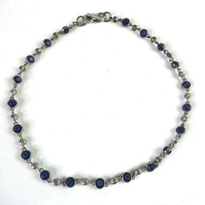 Lia Sophia Silver Tone Blue White Rhinestone Beaded Necklace 18" Long